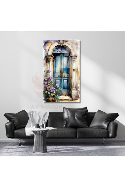 Cam Manzara Çiçekler ve Kapı Hd Dijital Baskı Tablo Salon Tablosu
