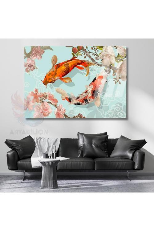 Soyut Tasarım Koi Balıkları Kırılmaz Cam Tablo Japon Temalı Tablo Modeli
