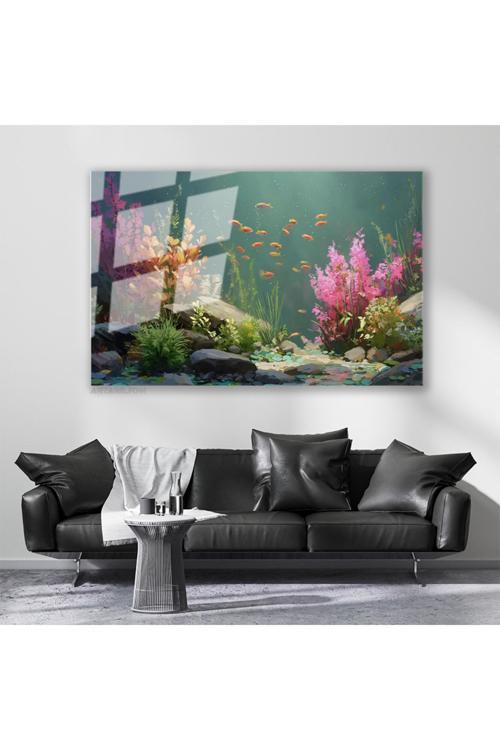 Cam Yatay Duvar Tablosu Cam Sualti Renkleri Ev Ofis Salon Modern Duvar Tablosu