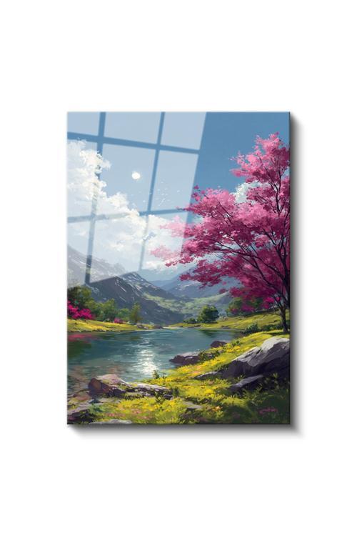 Cam Dikey Duvar Tablosu Cam Nehir Manzara Ev Ofis Salon Modern Duvar Tablosu