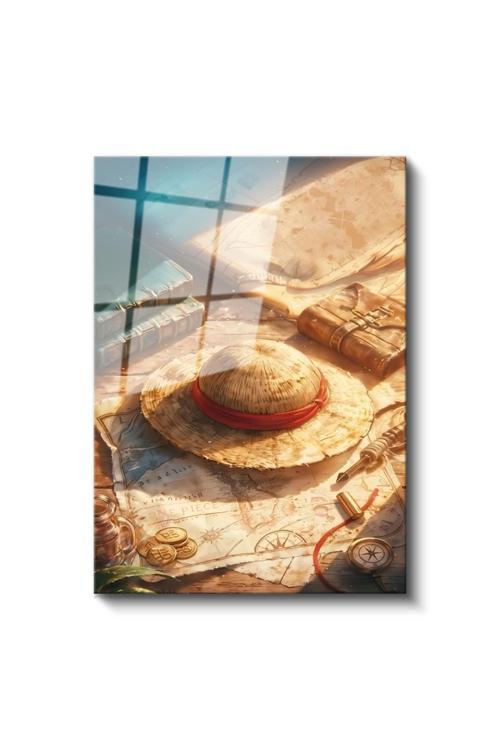 Cam Dikey Duvar Tablosu Cam One Piece Hasır Şapka Ev Ofis Salon Modern Duvar Tablosu