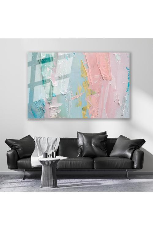 Cam Yatay Duvar Tablosu Cam Pastel Firca Darbeleri2 Ev Ofis Salon Modern Duvar Tablosu