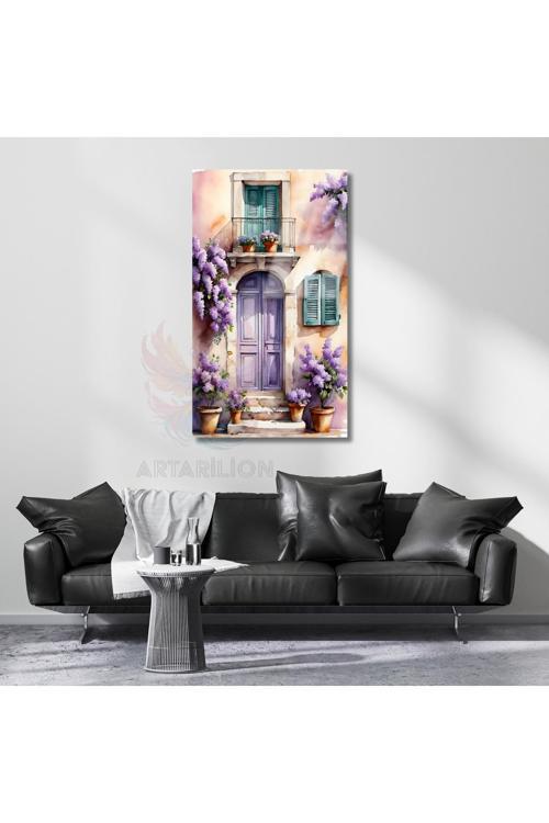 Cam Manzara Mor Kapı Çiçekler Cam Hd Dijital Baskı Tablo Salon Tablosu