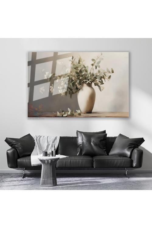 Cam Yatay Duvar Tablosu Cam Vazoda Cicekler2 Ev Ofis Salon Modern Duvar Tablosu