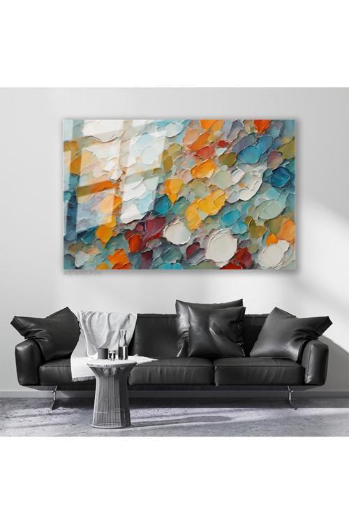 Cam Yatay Duvar Tablosu Cam Renkli Firca Darbeleri4 Ev Ofis Salon Modern Duvar Tablosu