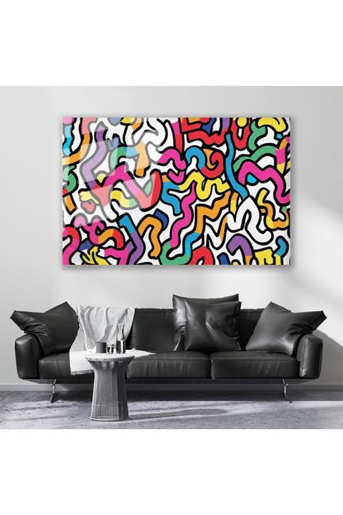 Cam Yatay Duvar Tablosu Cam Renkli Kivrimlar Ev Ofis Salon Modern Duvar Tablosu