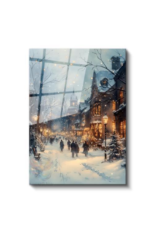 Cam Dikey Duvar Tablosu Cam Yeni Yıl Şehir Manzarası Ev Ofis Salon Modern Duvar Tablosu