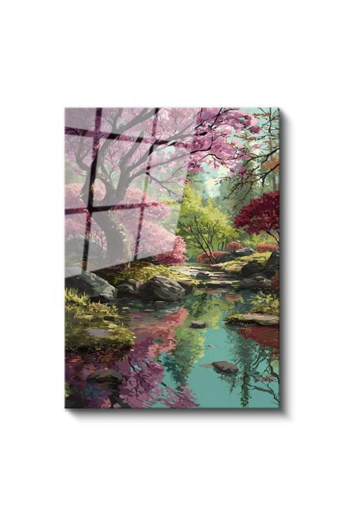 Cam Dikey Duvar Tablosu Cam Orman Su Ev Ofis Salon Modern Duvar Tablosu