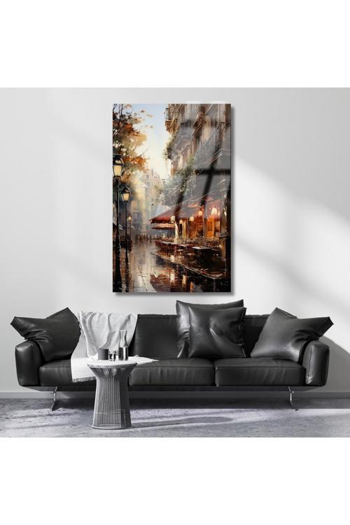 Kırılmaz Cam Tablo HD Dijital Baskı Yağmurda Sokak Görünümü Kırılmaz Cam Tablo