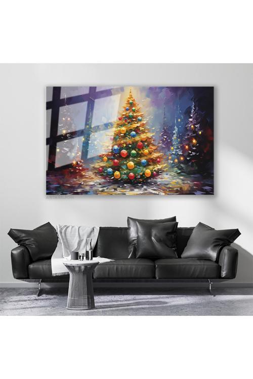 Cam Yatay Duvar Tablosu Cam Yilbasi Agaci Ev Ofis Salon Modern Duvar Tablosu