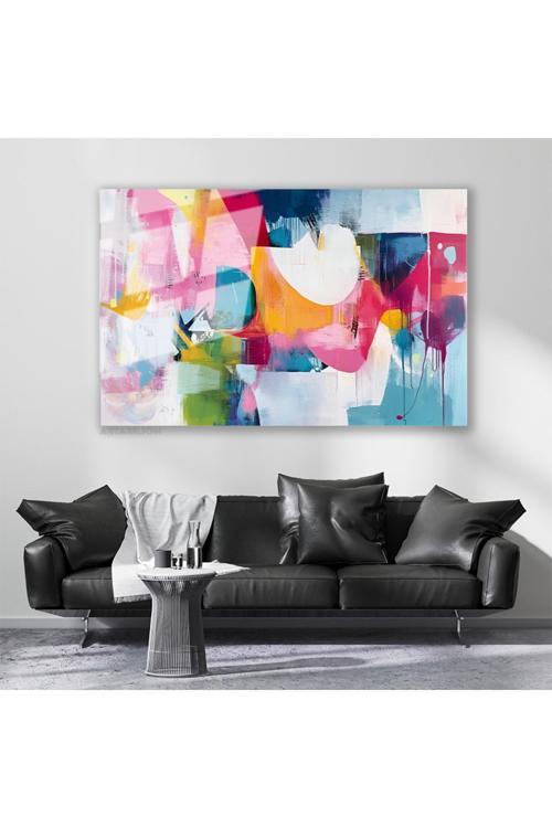 Cam Yatay Duvar Tablosu Cam Renkli Firca Darbeleri3 Ev Ofis Salon Modern Duvar Tablosu