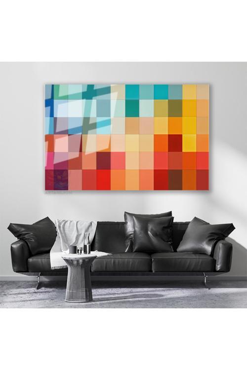 Cam Yatay Duvar Tablosu Cam Renk Kareleri Ev Ofis Salon Modern Duvar Tablosu