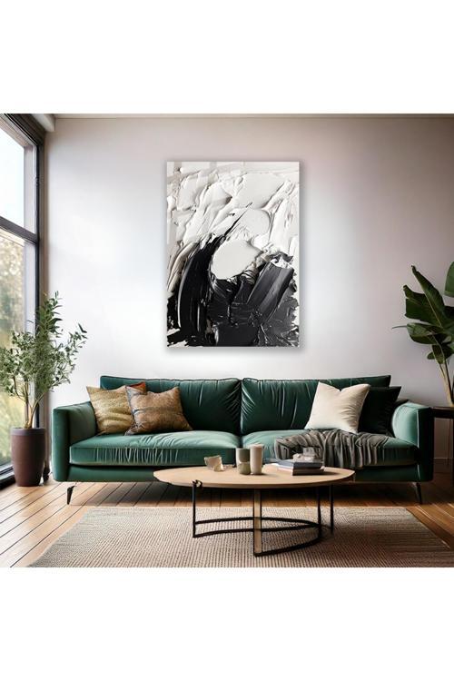 Soyut Temalı Cam Tablo Modern Sade Şık Siyah ve Beyaz Salon Ev Dekorasyon Cam Duvar Tablosu