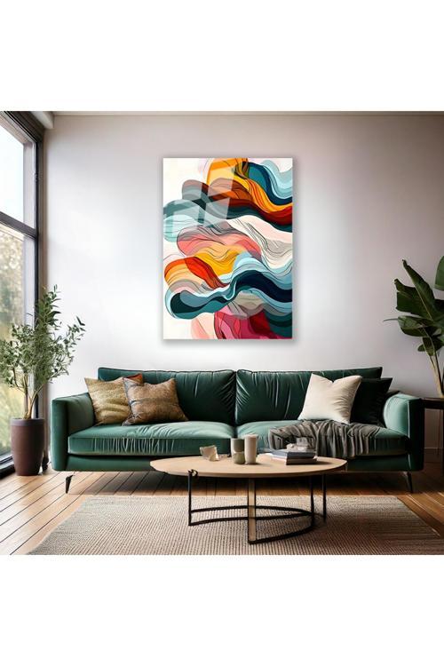 Duman Görünümlü Soyut Renkli Cam Tablo Duvar Tablosu Modern Ev Dekoru Cam Salon Tablosu