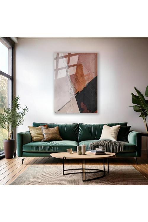Soyut Temalı Yağlı Boya Görünümlü Fırça Darbeleri Cam Modern Salon Tablosu Cam Duvar Tablosu