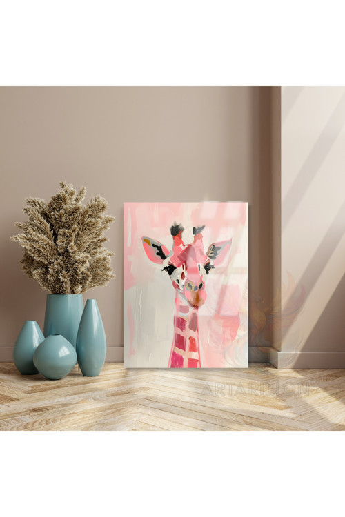 Kırılmaz Cam Tablo Pembe Sevimli Zürafa Modern Tablo Ev Dekoru Kırılmaz Cam Tablo