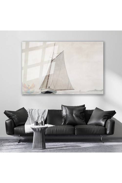 Cam Yatay Duvar Tablosu Cam Vintage Yelkenli Ev Ofis Salon Modern Duvar Tablosu