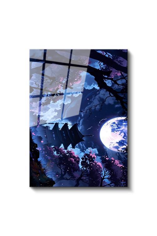 Cam Dikey Duvar Tablosu Cam Dolunay Japonya Ev Ofis Salon Modern Duvar Tablosu