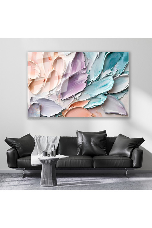 Cam Yatay Duvar Tablosu Cam Pastel Firca Darbeleri Ev Ofis Salon Modern Duvar Tablosu