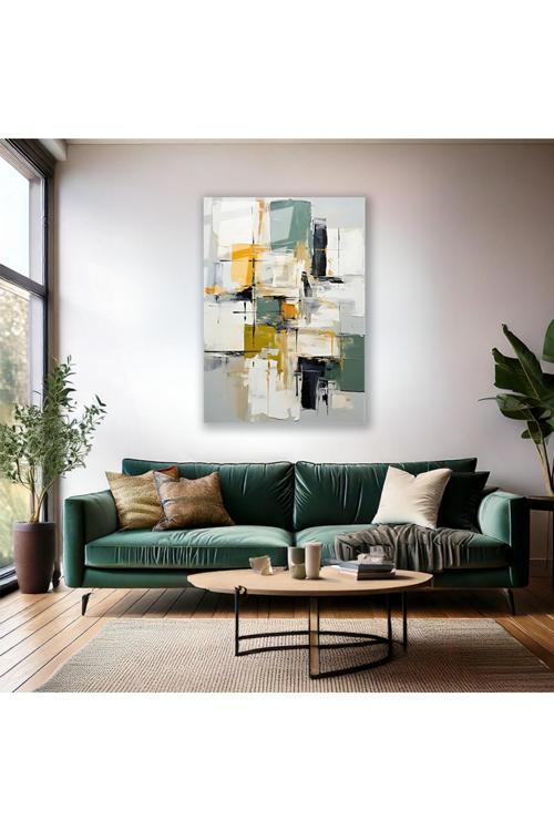 Yağlı Boya Görünümlü Soyut Cam Tablo Sade Şık Modern Oturma Odası Tablosu Cam Duvar Tablosu