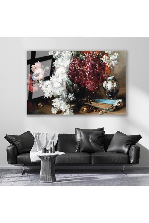 Cam Yatay Duvar Tablosu Cam Vintage Cicekler Ev Ofis Salon Modern Duvar Tablosu