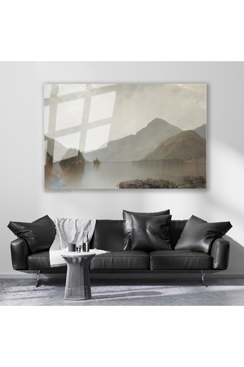 Cam Yatay Duvar Tablosu Cam Vintage Dag Gol Manzarasi2 Ev Ofis Salon Modern Duvar Tablosu