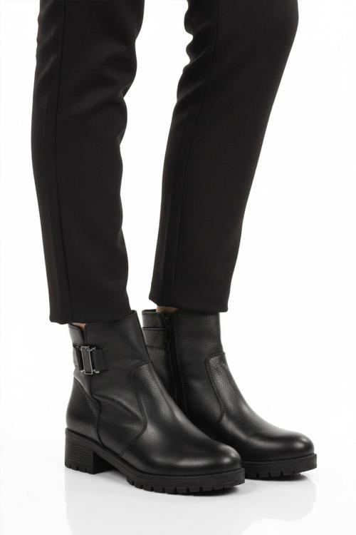 Siyah Hakiki Deri İçi Polarlı Kadın Topuklu Bot 16463-1 Z