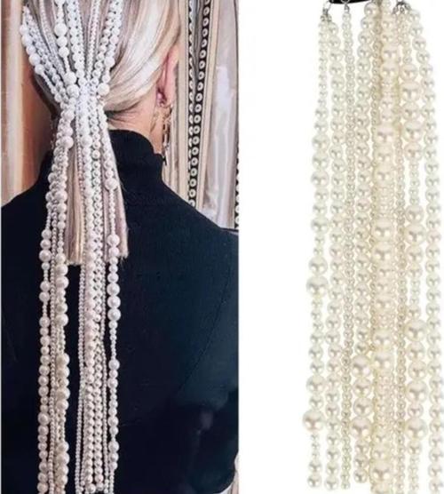 Kristal Taşlı Incili Gelin Tacı Beyaz Saç Zinciri Saç Aksesuarı, Nikah,düğün,kına,nişan Tacı
