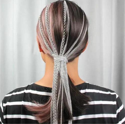 Kristal Taşlı Incili Gelin Tacı Gümüş Saç Zinciri Saç Aksesuarı, Nikah,düğün,kına,nişan Tacı