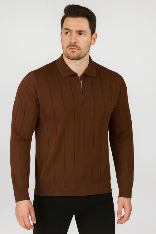 Slim Fit Polo Yaka Uzun Kol Erkek Triko - 7424