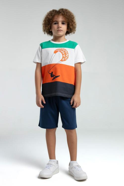 Renkli Erkek Çocuk Kısa Kol Bermuda Şortlu Pijama Takım