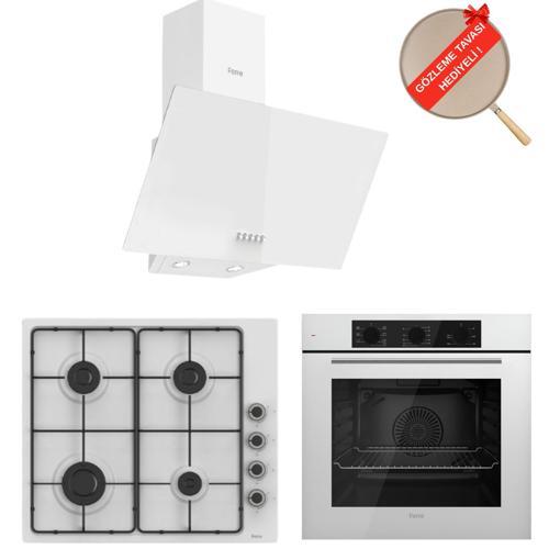 FlowArt Dolce  Beyaz  Ankastre Set   ( D087 + EL066 EMAYE OCAK  + QBL62CB )