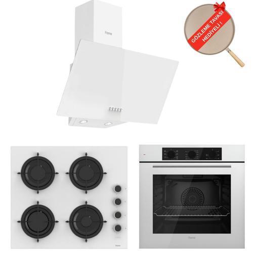 Flowart Yeni Seri Solia Beyaz Ankastre Set ( D087 + CS206-FA + QBL62CB )