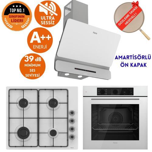 SilenArt Bella Ultra Sessiz Beyaz Ankastre Set ( D081 -SA + EL066 EMAYE OCAK + QBL62CB )