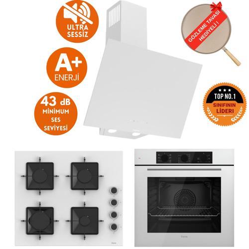 SilenArt Imola Yeni Seri  Ultra Sessiz Beyaz  Ankastre Set ( D078-SA + SS206  + QBL62CB )
