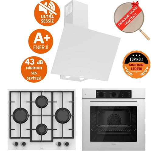 SilenArt Larion  Yeni Seri  Ultra Sessiz Beyaz  Ankastre Set ( D064-SA + LN386  + QBL62CB )