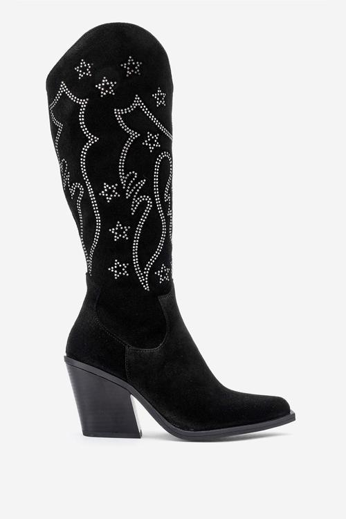 Kadın Yüksek Topuk Sivri Burun Çizme Gerçek Süet Deri ZY 1609 SİYAH