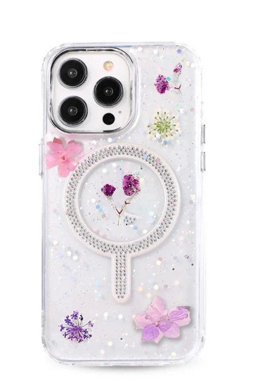 iPhone 14 Pro Max Flower Magsafe Kapak - Mor-(5796)