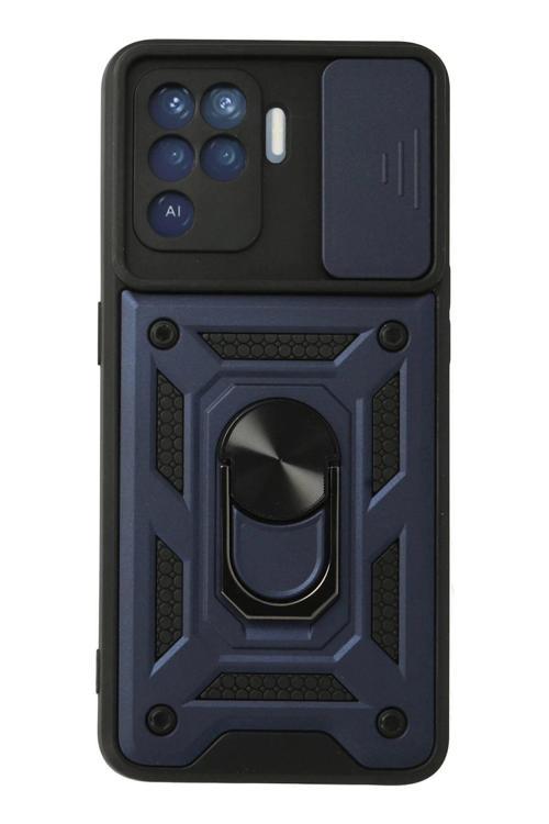 Oppo Reno 5 Lite Kılıf Pars Lens Yüzüklü Silikon - Lacivert-(5796)