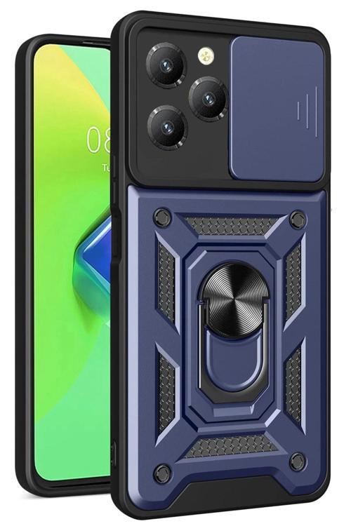 İnfinix Hot 40 Pro Kılıf Pars Lens Yüzüklü Silikon - Lacivert-(5796)