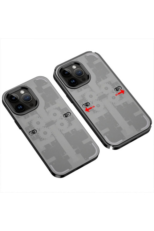 iPhone 13 Pro Max Kılıf Mekanik Bumper Kapak - Siyah-(5796)