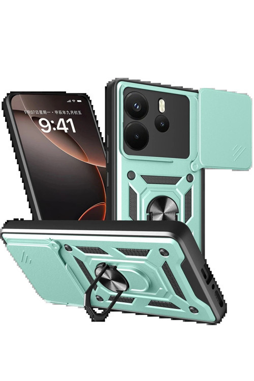 Xiaomi Redmi Note 14 4G Pars Lens Yüzüklü Silikon - Yeşil-(5796)