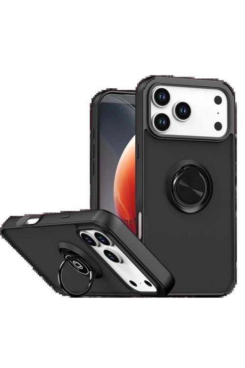 Apple iPhone 17 Pro Max Montreal Yüzüklü Silikon Kapak - Siyah-(5796)