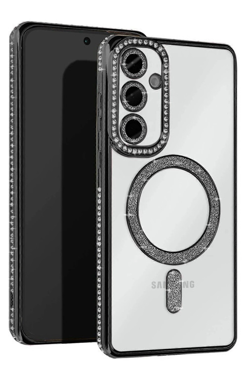 Samsung Galaxy A35 5G Joke Simli Magneticsafe Kılıf - Siyah-(5796)