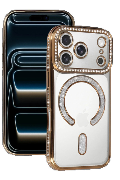 Apple iPhone 17 Pro Joke Simli Magneticsafe Kılıf - Gold-(5796)