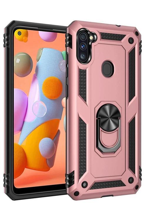 Samsung Galaxy A11 Kılıf Sofya Yüzüklü Silikon Kapak - Rose-(5796)