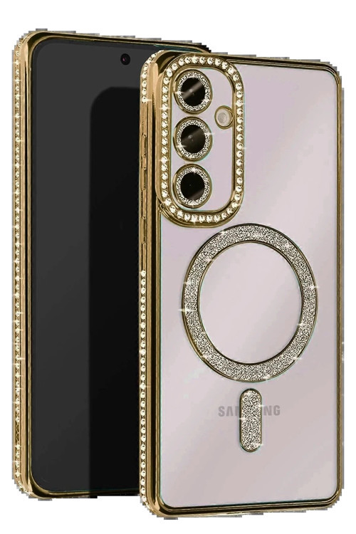 Samsung Galaxy A25 5G Joke Simli Magneticsafe Kılıf - Gold-(5796)