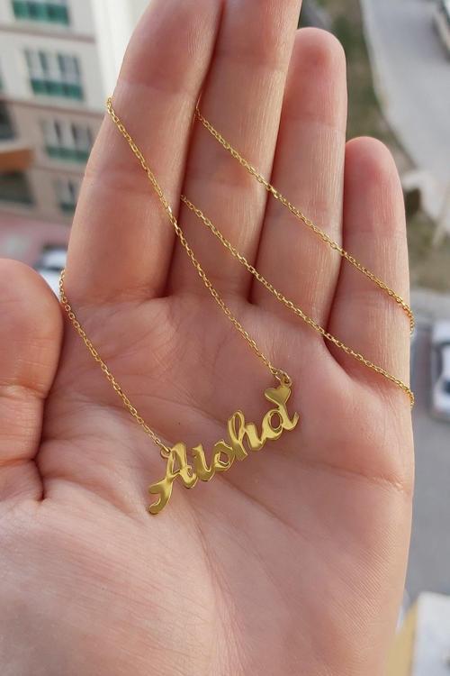 925 Ayar Gümüş 24 Ayar Altın Kaplama İsimli Kolye