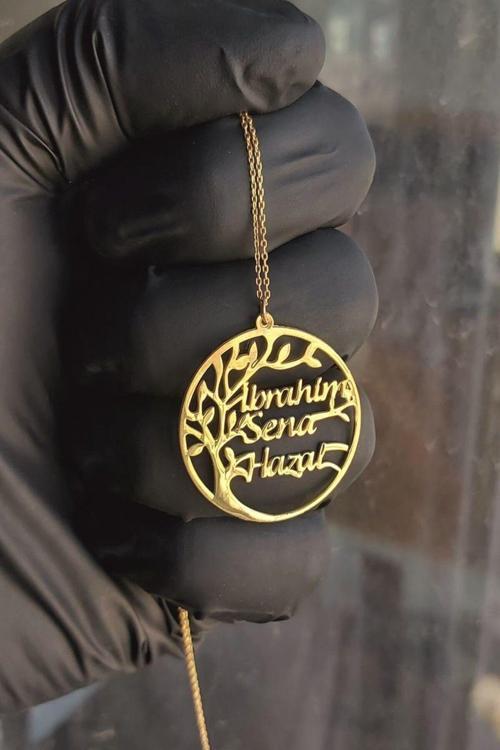 925 Ayar Gümüş 24 Ayar Altın Kaplama İsimli Hayat Ağacı Kolye