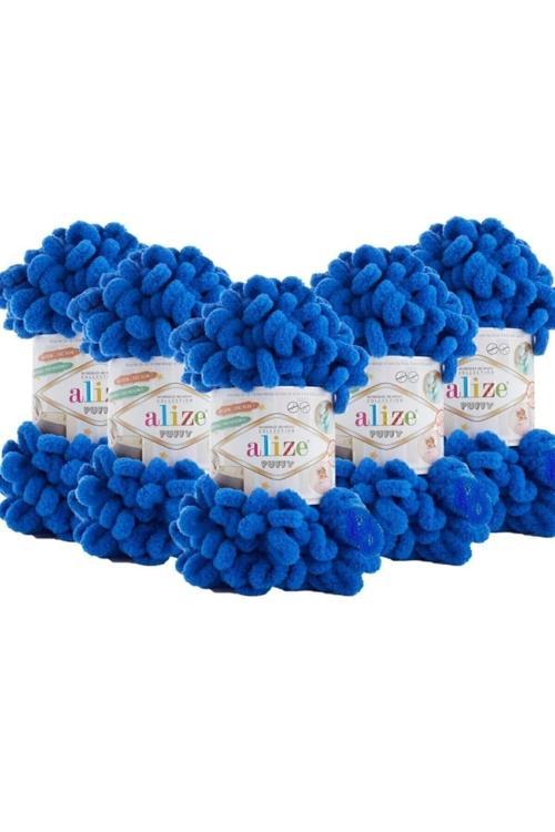 ( 5 Adet ) Puffy 141 Koyu Mavi El Örgü Iplikleri Panduf Battaniye Ipi Atkı Hırka Paspas Ipliği